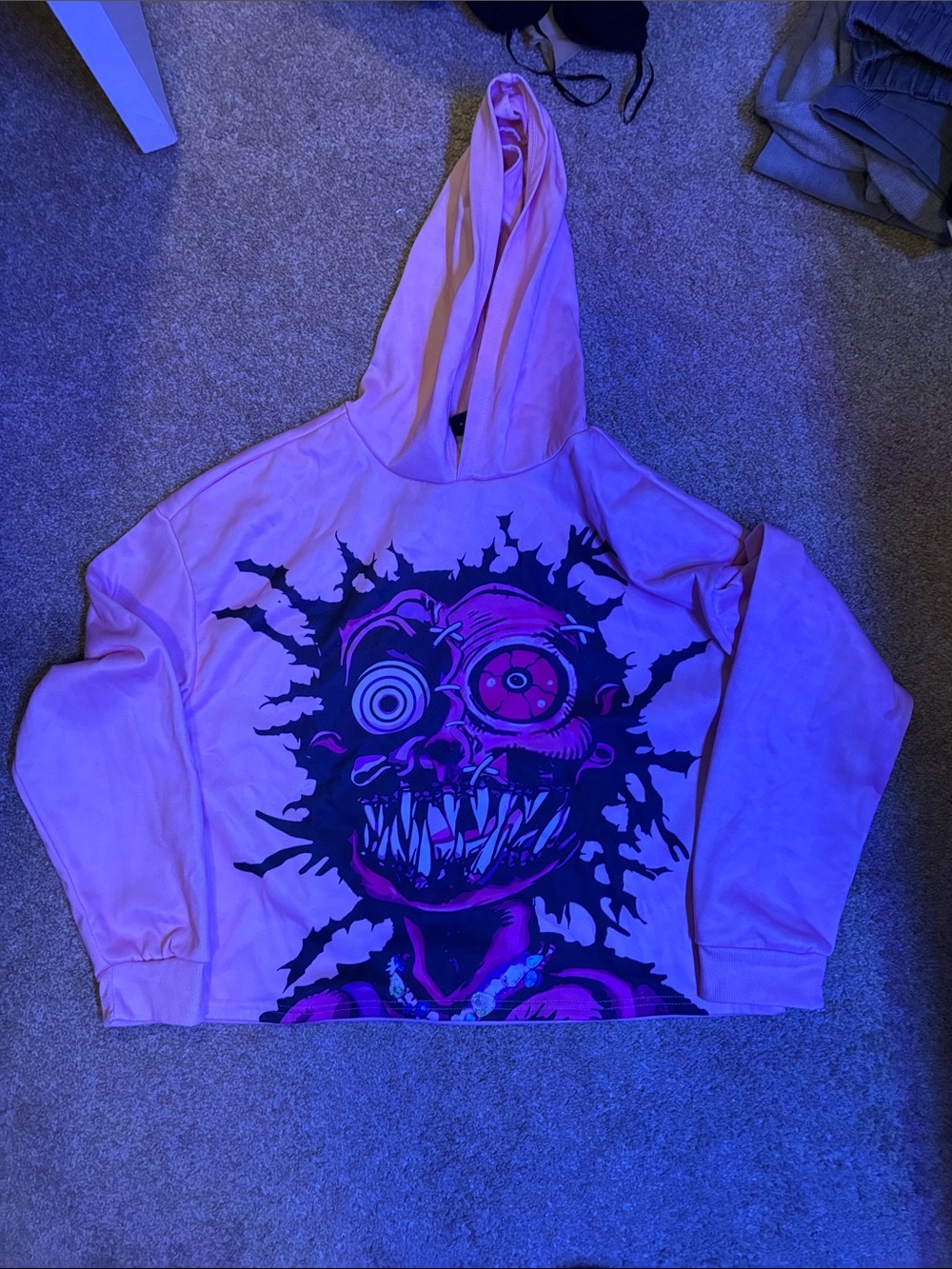 Pink Graphic Hoodie Jacket with Horror Art